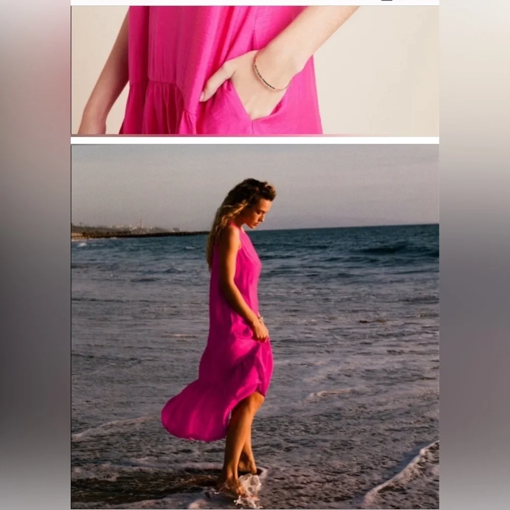 Anthropologie Maeve Marlene Tiered Dress Hot Pink - Picture 3 of 11